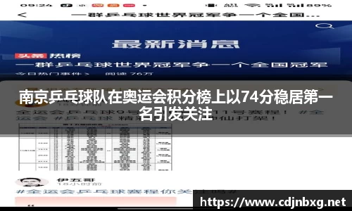 南京乒乓球队在奥运会积分榜上以74分稳居第一名引发关注